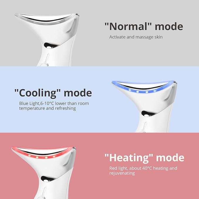 Ms.W Red Light Neck Face Massager, Facial Massager with Hot & Cold Modes for Skin Care, Vibration for Skin Tightening and Rejuvenation（White）