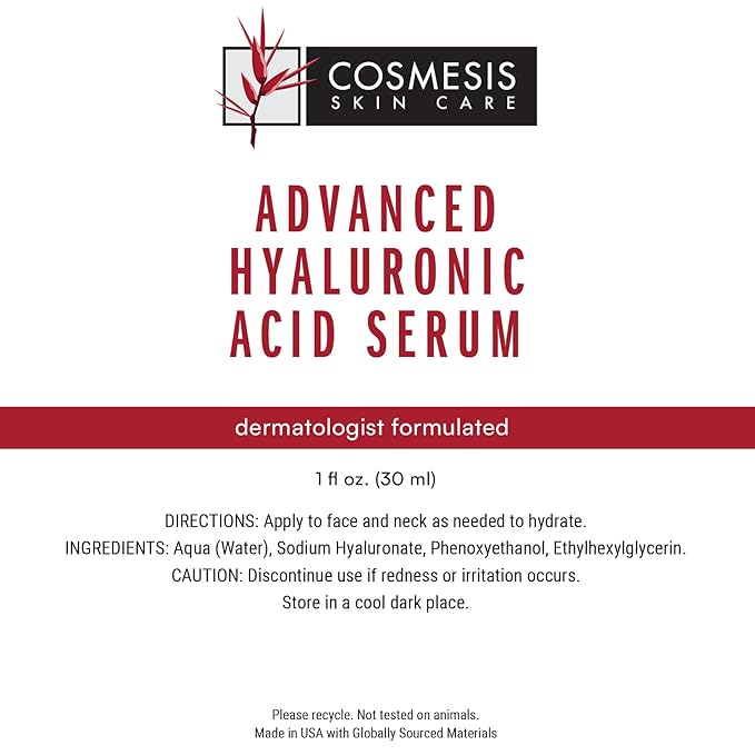 Advanced Hyaluronic Acid Serum - Hydrates & Revitalizes Skin, Reduces Fine Lines & Wrinkles, 30ml - Cosmesis