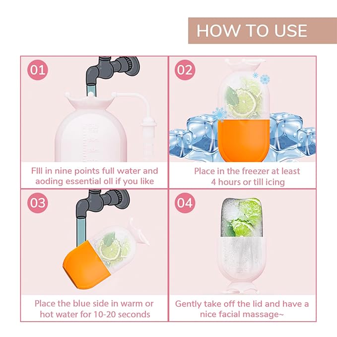 Ice Roller for Face and Eye, Face ice mold - Silicone Ice Mold for Face - Cold Facial Massage Roller Skin Care Tools for Eye Puffiness Relief, Brighten Lubricate Shrink Pores (Orange)