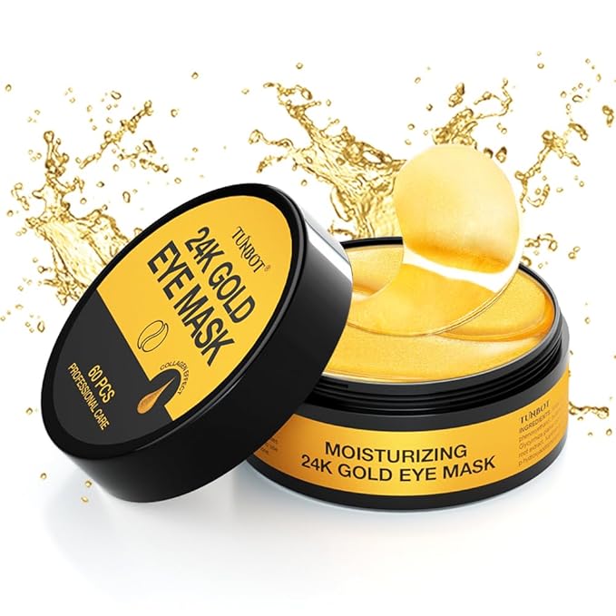 TUNBOT Under Eye Patches-24k Gold Eye Mask Pads - 60 Pieces, Collagen Hyaluronic Acid Eye Mask, Anti-Aging, Reduce Dark Circles, Puffiness and Wrinkles, For Men and Women