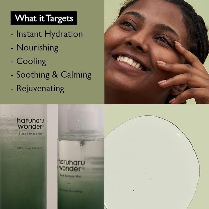 Haruharu Wonder Black Bamboo Mist - Hydrating and Firming skin, Black rice, Panax ginseng for clean and smooth skin surface (2.7 fl.oz) | Vegan, Crurelty Free, EWG-Green