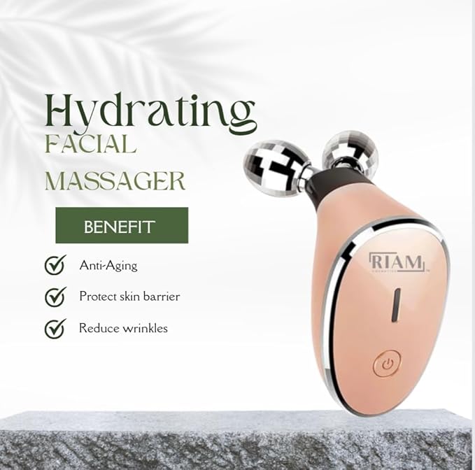 Microcurrent-Facial-Device, Microcurrent Facial Roller, Microcurrent Facial Massager, Skin Tightening, Face & Neck Roller, Anti-Aging Wrinkle, Skin Care Tools at Home, Glossy Gold