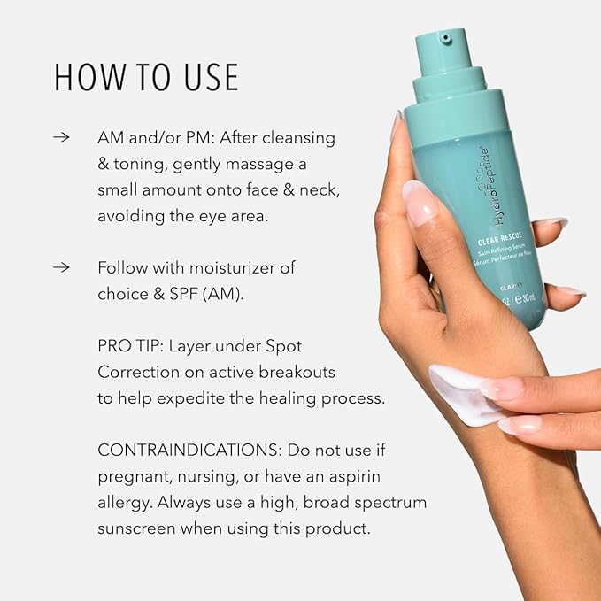 HydroPeptide Clear Rescue Serum, Skin Refining Face & Acne Serum with 0.5% Salicylic Acid, 1 Ounce