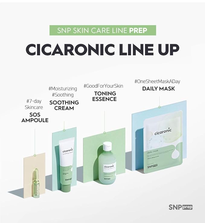 [K Beauty Snp] Cicaronic Ampoule Sheet Mask | Soothing, Hydrating, and Calming for All Sensitive Skin Types with Cica, Hyaluronic | Face Masks Skincare | Korean Skin Care Facial Mask | 10 Sheets