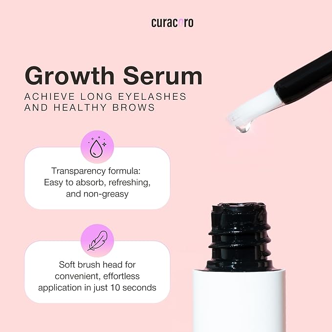 Curacoro 3x Growth Serum For Lash Extension, Peptide Enhancing Solution for Natural Lashes, Lash Extensions & Eyebrows, Eyelash Serum To Grow Lashes Fuller & Longer Looking Eyelashes (5ml)