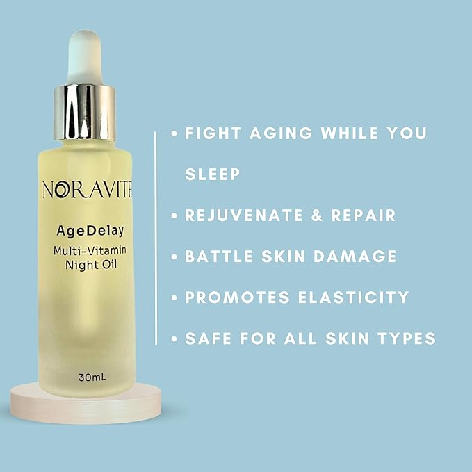 AgeDelay Multi-Vitamin Night Facial Oil - Intensive Skin Tightening Oil & Moisturizer - Nourishes Protects & Rejuvenates - Antioxidant Serum w/Vitamin E, Omega 3,6,9 & Seaweed - 30ml
