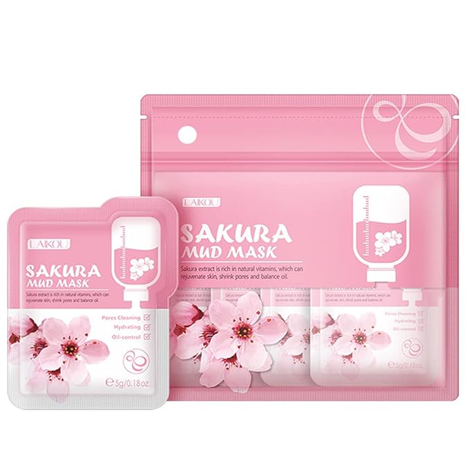 7 Pcs Sakura Face Mud Portable Face Mask Clay Clean Pore Skin Improve Facial Blemishes Moisturizing Oil Control Day & Night Skin Care (Sakura Mud)