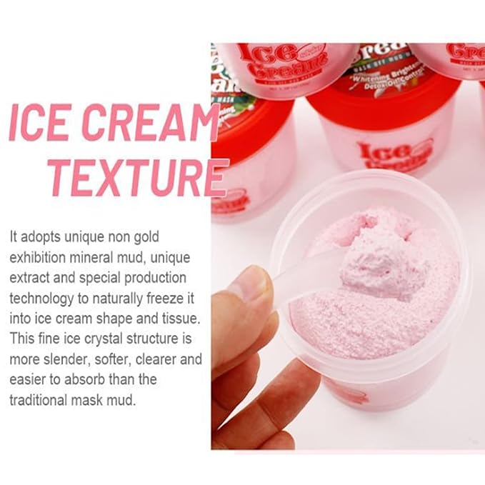 AICHUN BEAUTY Ice Cream Facial Wash Off Mud Mask Oil-Control Deep Cleaning Moisturizing Exfoliation Blackhead Skin Care 100g 3.38FL. OZ (STRAWBERRY & MILK)