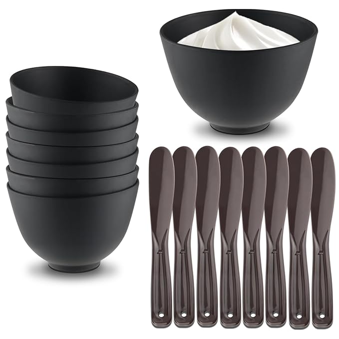 8Pcs Black Facial Mask Mixing Bowl with 8Pcs Spatulas,Silicone Mud Mask DIY Containers,Skincare Products Makeup Kit,Cosmetic Beauty Tool for Home Use,Salon,SPA,Microwavable