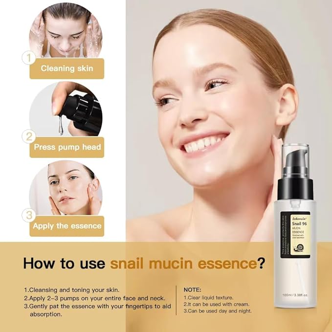 100ML Snail Mucin Serum,96% Advanced Snail Mucin Power Essence,Snail Mucin Repair Dark Spots,Hydrating and Moisturizing Snail 96%,Snail Mucin Essence for Face,Improve Skin Vitality