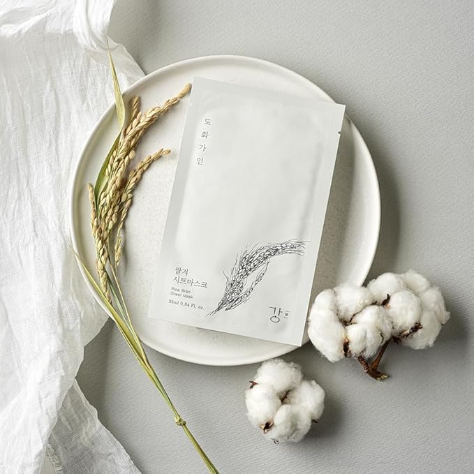 Rice Bran Sheet Mask | Nutrient Enriched Cotton Sheet Mask | Soothing & Nourishing | Made with Domestically Sourced Korean Rice | 10 Count