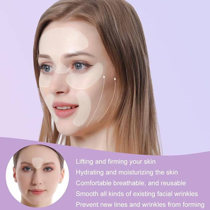Facial and Forehead Wrinkle Patches, Reusable Hydrogel Face Lift Tape Invisible Anti Wrinkle Patches to Reduce Fine, Frown and Smile Lines, Overnight Filler for Deep Wrinkles Instantly(face-12pcs)