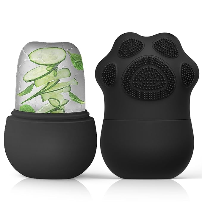 Ice Face Roller For Women, Ice Cube for face and Eyes,De-Puff Eye Bags,Reduce Migraine Pain,Cat Claws Reusable Massage Silicone Ice mold Skin Care Tools (Black)