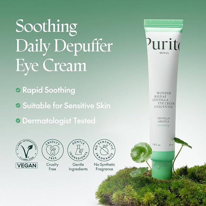 PURITO Centella Unscented Eye Cream, Korean Centella, for Sensitive Skin, Soothing, Facial Eye Cream for face, Dark Circles, Wrinkles, Puffiness, K-Beauty, Vegan & Cruelty-Free, 30ml 1fl.oz