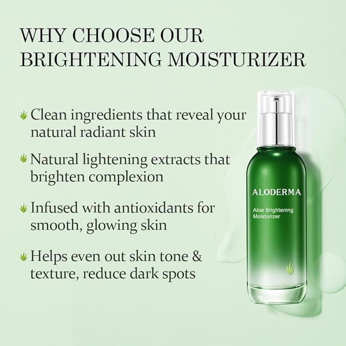 Aloderma Brightening Face Moisturizer with 75% Organic Aloe Vera - Natural Aloe Facial Lotion to Nourish & Restore Radiance for Tired, Dull Skin, Revitalizing Lotion with Niacinamide, Squalane, 3.5oz