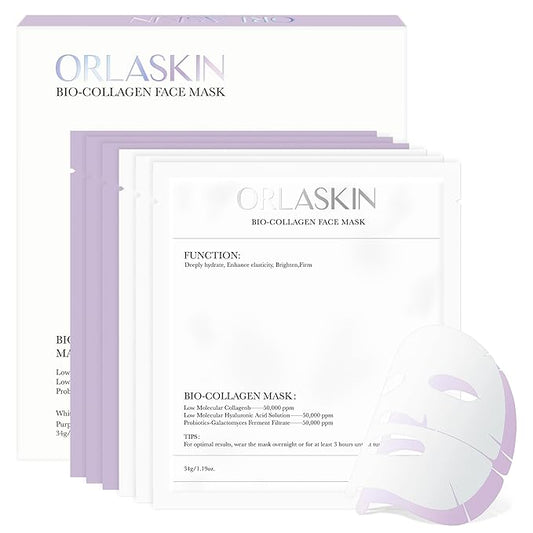 Deep Bio-Collagen Real Mask 34g*6ea, Facial Hydrogel Masks with Low Molecular Weight Collagen, Hydrating Overnight Mask for Moisturizing, Pore Minimizing, Firming, Elasticity, Wrinkle, Easily Absorbed