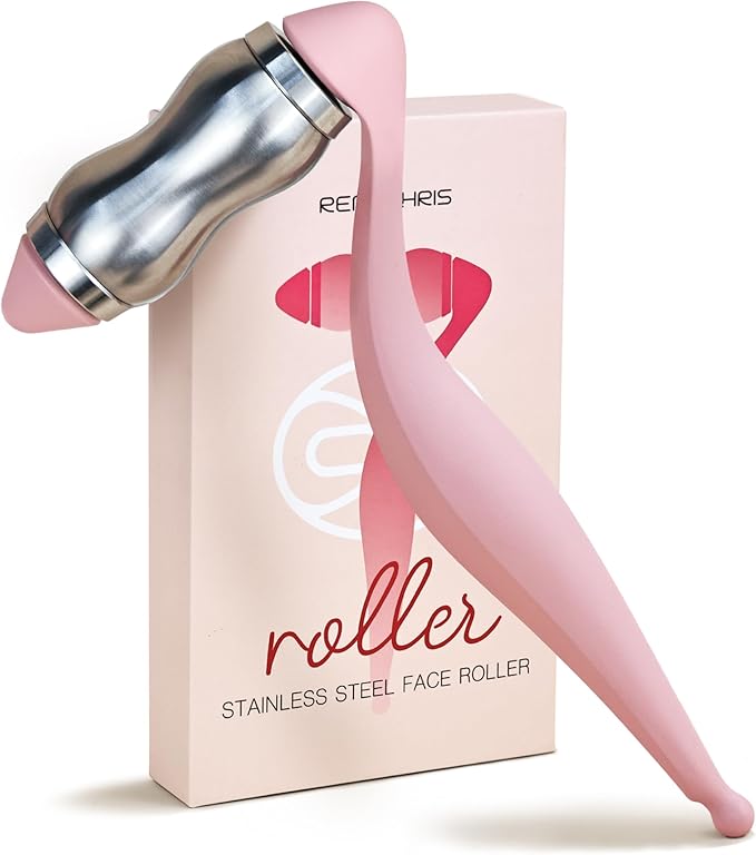 Rena Chris Stainless Steel Face Roller - Metal Facial Massager Tool with Enhanced Contour Fit for Puffiness Reducing, Skin Care Roller Gift for Women (Silver)