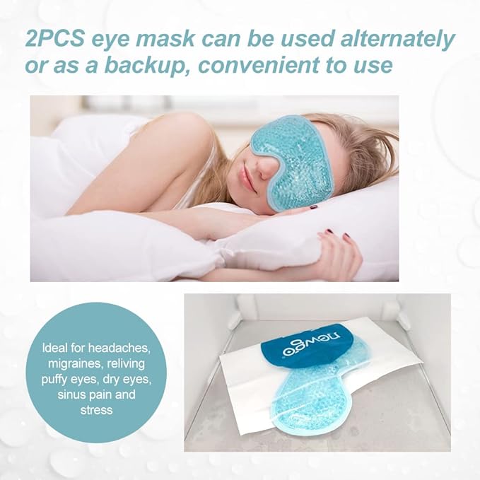 NEWGO Cooling Eye Mask for Puffy Eyes, Cold Eye Mask Eye Ice Pack for after Eyes Surgery, Tension Stress Relief, Itchy Eyes, Headaches, Dark Circles - Blue 2 Pack