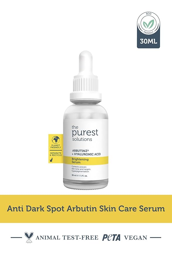 The Purest Solutions Brightening Serum (Arbutin 2% + Hyaluronic Acid) - Eliminate Skin Tone Inequalities & Support Vibrant Bright Skin - Vegan | Cruelty Free | Eco Friendly (1 fl. oz)