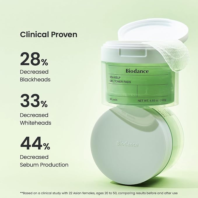 Biodance Sea Kelp Gel Toner Pads, Calming & Soothing for Sensitive Skin, Oil & Sebum Control, Blemish Care, Gentle Exfoliating Korean Toner Pads, 4.93 fl.oz.(140g)*60Pads