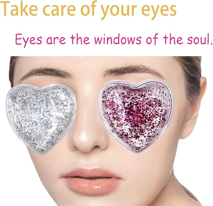 Reusable Gel Eye Ice Pack, Eye Cold Pads, Hot ＆ Cold Treatment for Eye Strain, Eye Swelling, Eye Redness, Puffy Eyes, Dark Circles, Smooth Fine Lines, and Eye Recover Surgery (2 Hearts ＆ 4PCS)