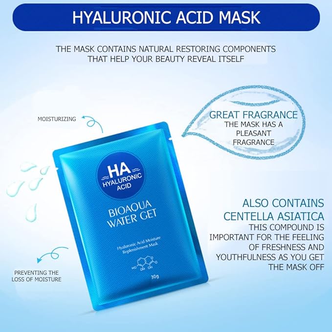 BIOAQUA Hyaluronic Acid Moisturizing Replenishment Facial Mask HA Reduces Acne Deep Cleanse 30g (5 Pack)