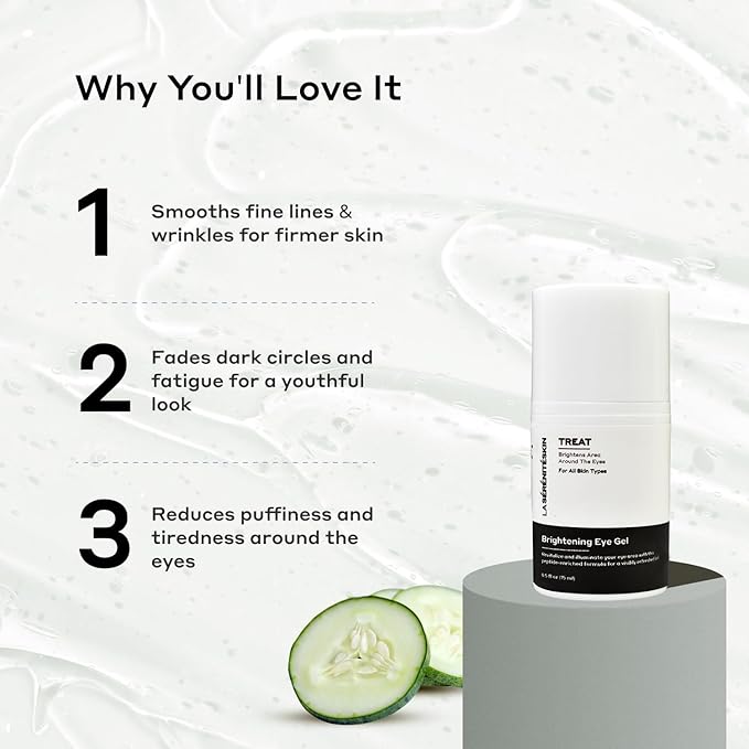 Brightening Eye Gel | Under Eye Brightener Gel For Puffy Eyes with Peptides | Soothing Eye Gel for Eye Care, Dark Circles, Fine Lines and Wrinkles - 0.5 fl oz