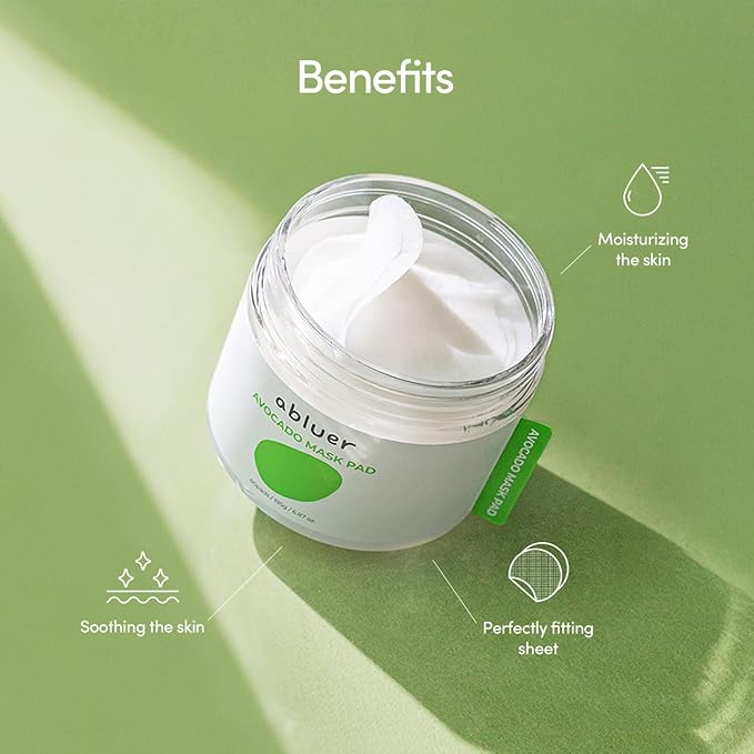Avocado Mask Pad (80pads)- 6.87oz Facial Mask Pads – Avocado & Centella – Deep Hydration & Soothing – Moist & refreshing – Hypoallergenic & Gentle Care for Sensitive skin – Korean Skin Care