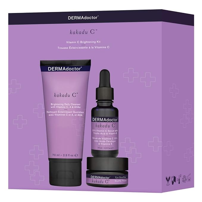 DERMAdoctor 20% Vitamin C Face Serum 0.5 fl oz Cleanser 2.37 fl oz with Caffeine Eye Cream Vitamin E & Ferulic Acid | Kakadu C Anti Aging, Hydrating & Discoloration Correcting Serum