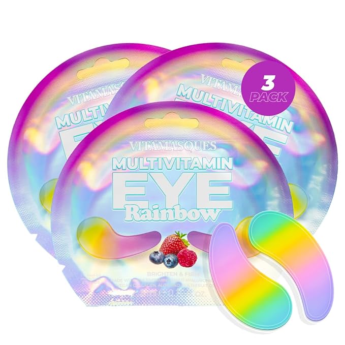 Vitamasques Multivitamin Rainbow Eye Pads 3-Pack - Hydrating and Firming - Korean Skin Care Reduce Fine Lines, Puffiness, Wrinkles & Dark Circles