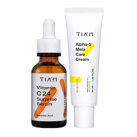 TIAM Radiance Boost Duo: Vitamin C24 Surprise Serum & Alpha-5 Mela Care Cream, Korean Skin Care Set