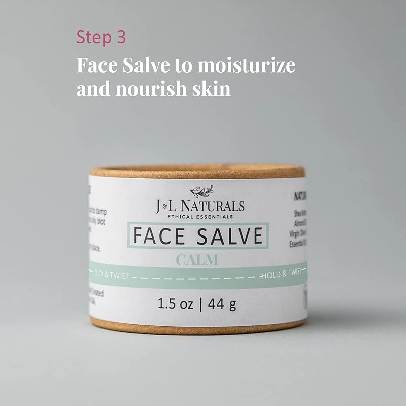 J&L Naturals Simple Skin Regimen Kit With Cleansing Bar, Face Salve, Konjac Sponge, Lip Balm | For Sensitive and Acne-Prone Skin | Zero Waste (Calm (sensitive, acne-prone skin), Exceptional)