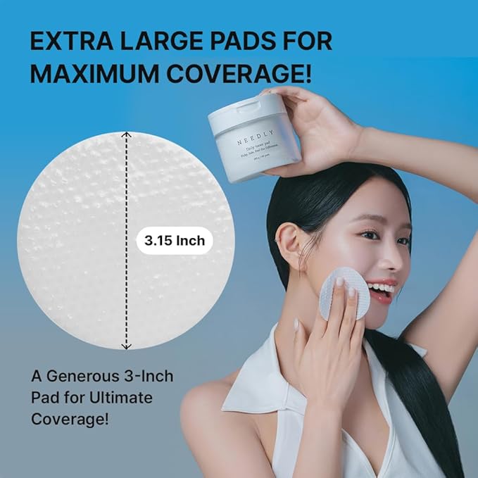 Needly Daily Toner Pad, Exfoliating Facial Pads with BHA & PHA, Deep Hydration, Pore Minimizer for Face, Centella, Tea Tree, High Volume Essence, Extra Large Cotton Pad, Korean Skin Care (60 Pads)