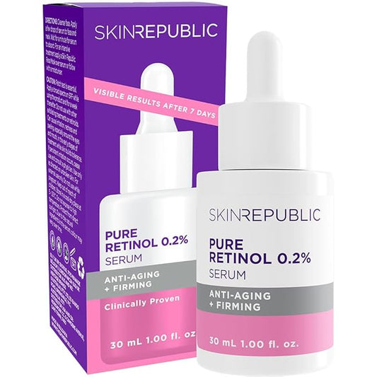 Skin Republic Retinol 0.2% Serum. Noticeable Results After One Week. 30ml Bottle. Made in Europe.