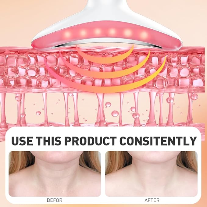 Facial Massager, 3 Modes Face Sculpting Tool, Vibrating Neck Face Massager with Thermals (Pink)