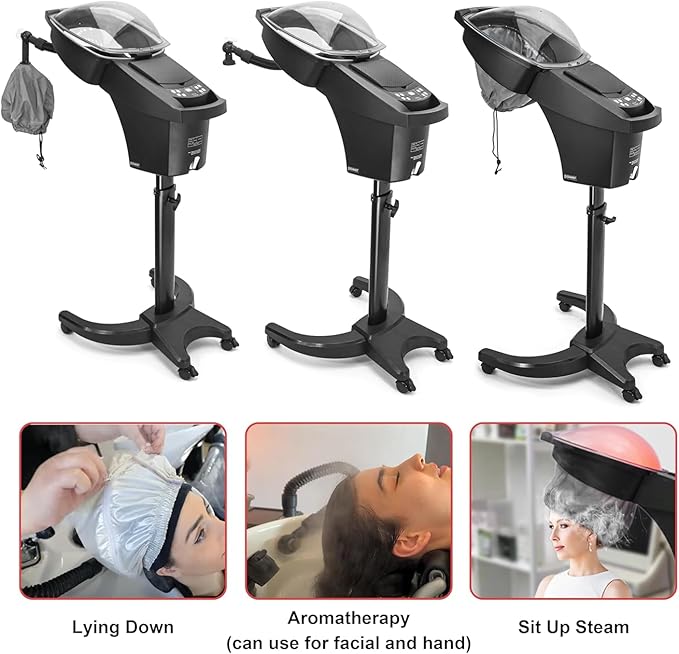 Elitzia Professional Hair Steamer - Digital Display Adjustable Steam Output and Customizable Temperature Settings for All Hair Types Shampoo Bowl Mist Hooded Natural Black Hair for Salons Spas ET19190