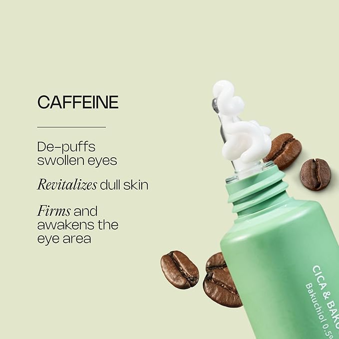 Meebak Eye Cream with Bakuchiol, Caffeine & Cica | Korean Anti-Aging Eye Treatment for Puffy Eye Bags, Dark Circles, Fine Lines & Wrinkles | Energize & Invigorate Eyes