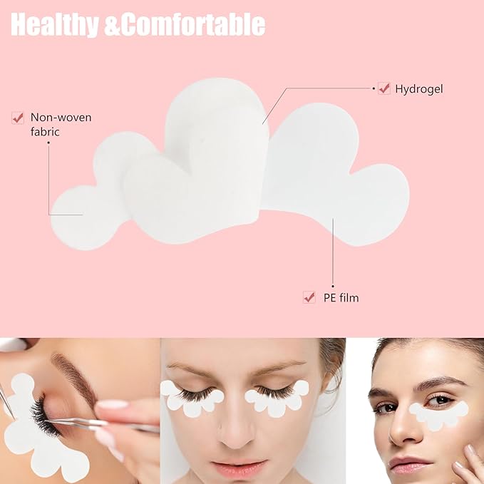 100 Pairs Eyelash Extension Gel Patches Kit, Lash Extension Lint Free Under Hydrogel Eye Mask Pads Beauty Tool with Case (Pink, 100)