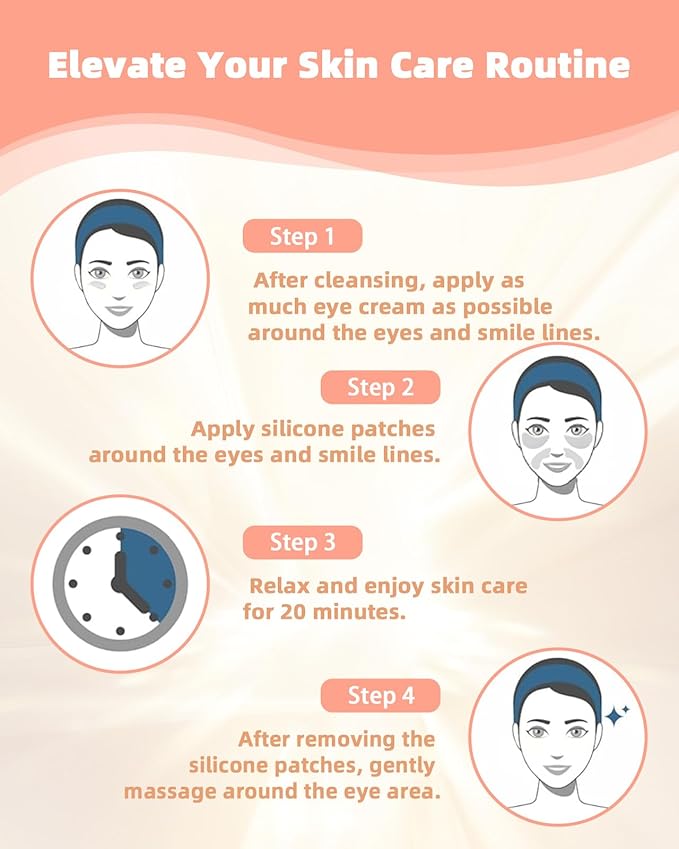 Reusable Eye and Smile Line Patches - 4 Pairs Silicone Under Eye Patches and Nasolabial Folds Patches, Reusable Eye Mask, Silicone Wrinkle Patches for Eye Lines & Smile Lines Treatment, No Adhesive