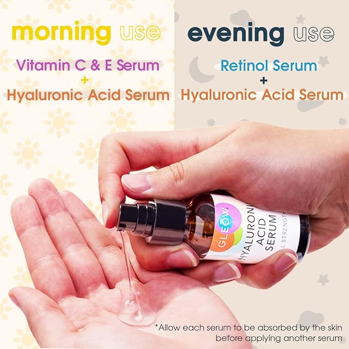 Retinol Serum for Face, Vitamin C with Hyaluronic Acid Face Serum for Women and Men, Glow Skin Care Set Total Package Targets Appearance of Uneven Skin Tone and Dryness 3x2 oz