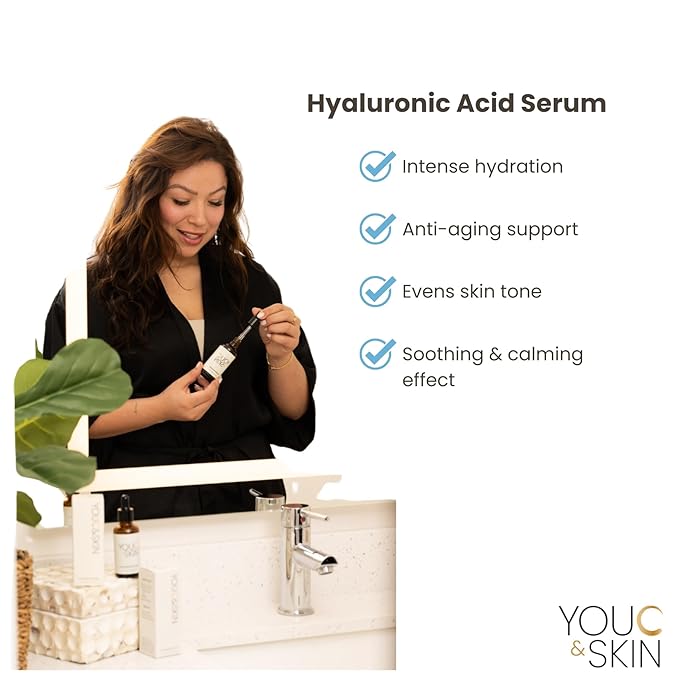 You C & Skin Hyaluronic Acid Serum for Face & Neck for Men & Women - Intense Hydration, Boosts Skin Elasticity, Repairs Skin Barrier