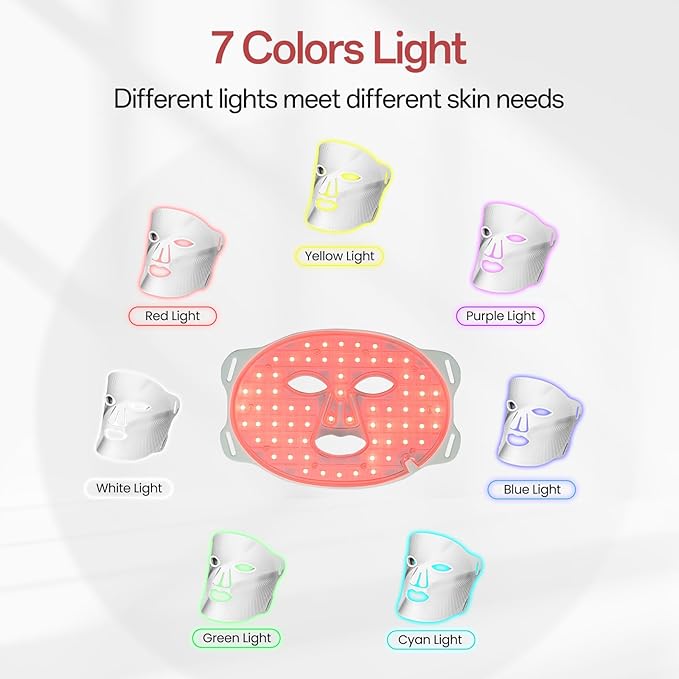 Red Light Mask - 7 Colors Red Light Mask for Face, Facial Skin Care Device with Remote Control, Ergonomic Design and Portable for Home