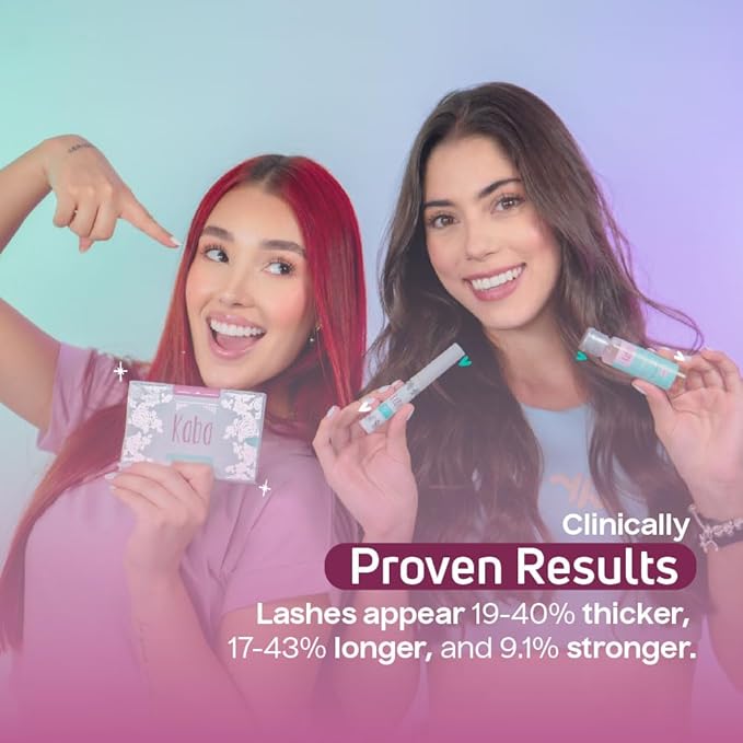 Kaba Eyelash Growth Serum for Longer, Thicker & Stronger Eyelashes with Essential Oils. Dermatologist Tested. Includes Makeup Remover Oil - Improved Formula