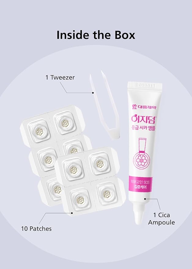 EasyDerm Quick Calming Magnesium Patches – Hydrocolloid Acne Spot Treatment Includes Tweezers & Ampoule, 10 Patches, Zit Sticker, TikTok Viral Blemish Patch, Made by Daewoong Pharmaceutical