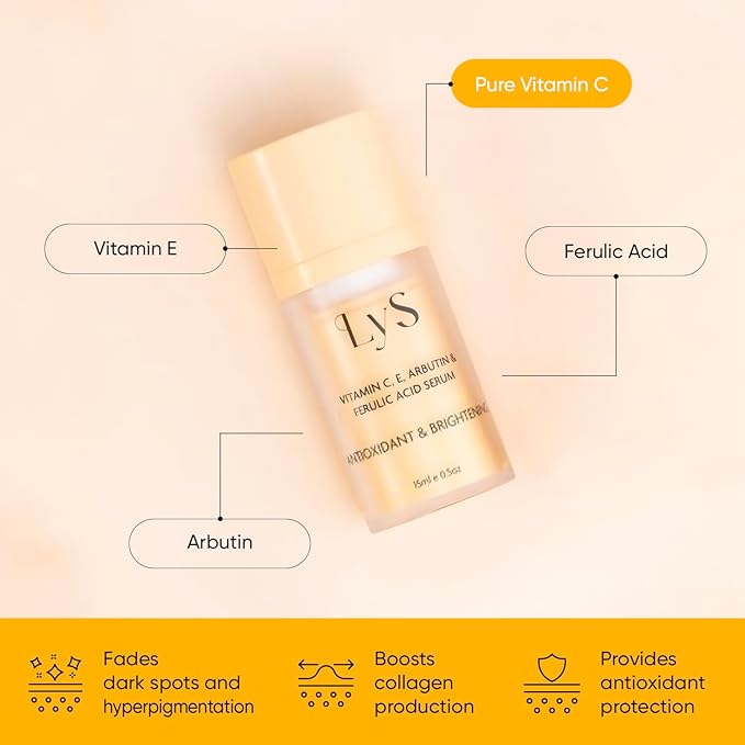 Lys by Misa Korean Vitamin C Serum for Face - For a Radiant Glow - Advanced Skincare with Vitamin E, Ferulic Acid & Arbutin - Brightens, Hydrates & Protects All Skin Types - Made in Korea