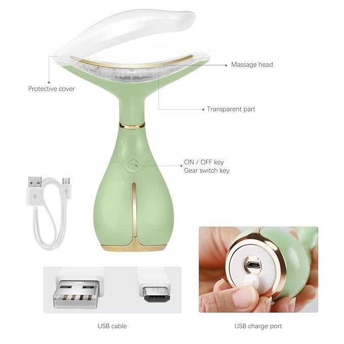 Ms.W Facial Massager for Women, Portable Facial Massager for Skin Care, Electric Facial Massage Kit, 45 ± 5℃ Heating and 3 Massage Modes-* (Green)
