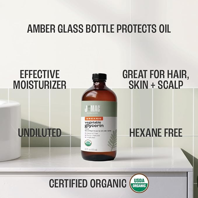 J MAC BOTANICALS, Organic Vegetable Glycerin (16 oz glass bottle)