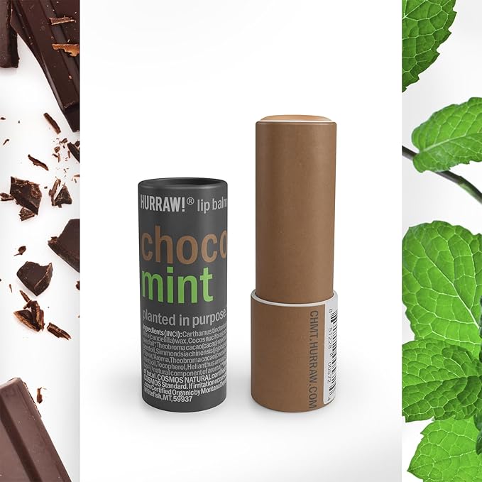 Hurraw! Chocolate & Mint Lip Balm, 3 Pack: Plastic-Free with new cardboard push-up tube. Certified Organic, All Natural Origin, Vegan & Cruelty Free. Gluten, Bee, Shea, Soy & Palm Free. Made in USA