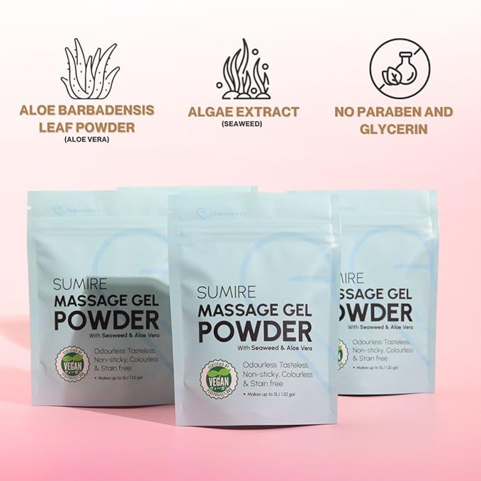Japanese Nuru Massage Gel Powder 50g - Sumire Edition | Resealable Sachet | Nori Seaweed & Aloe Vera | Made in Japan | Slippery, Odorless, Tasteless, and Stain-Free | Makes Up to 1.32 Gallons of Gel