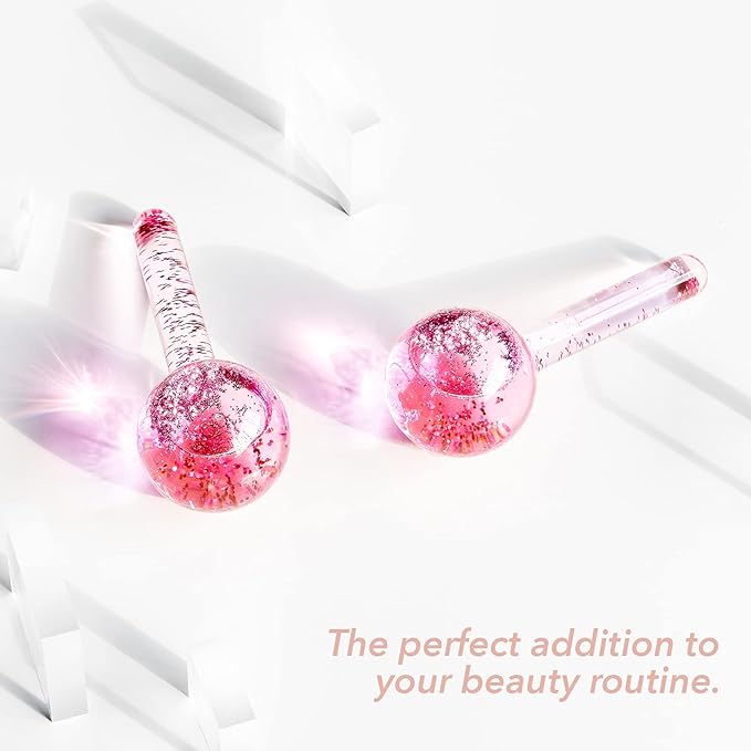 Zoe Ayla Ice Globes, 2 pcs - Face Ice Roller for Relaxing and Reducing Fine Lines - Tightening and Depuffing Skin - Ideal for Tired Eyes - Travel Sized Facial Massager with Cute Sparkles